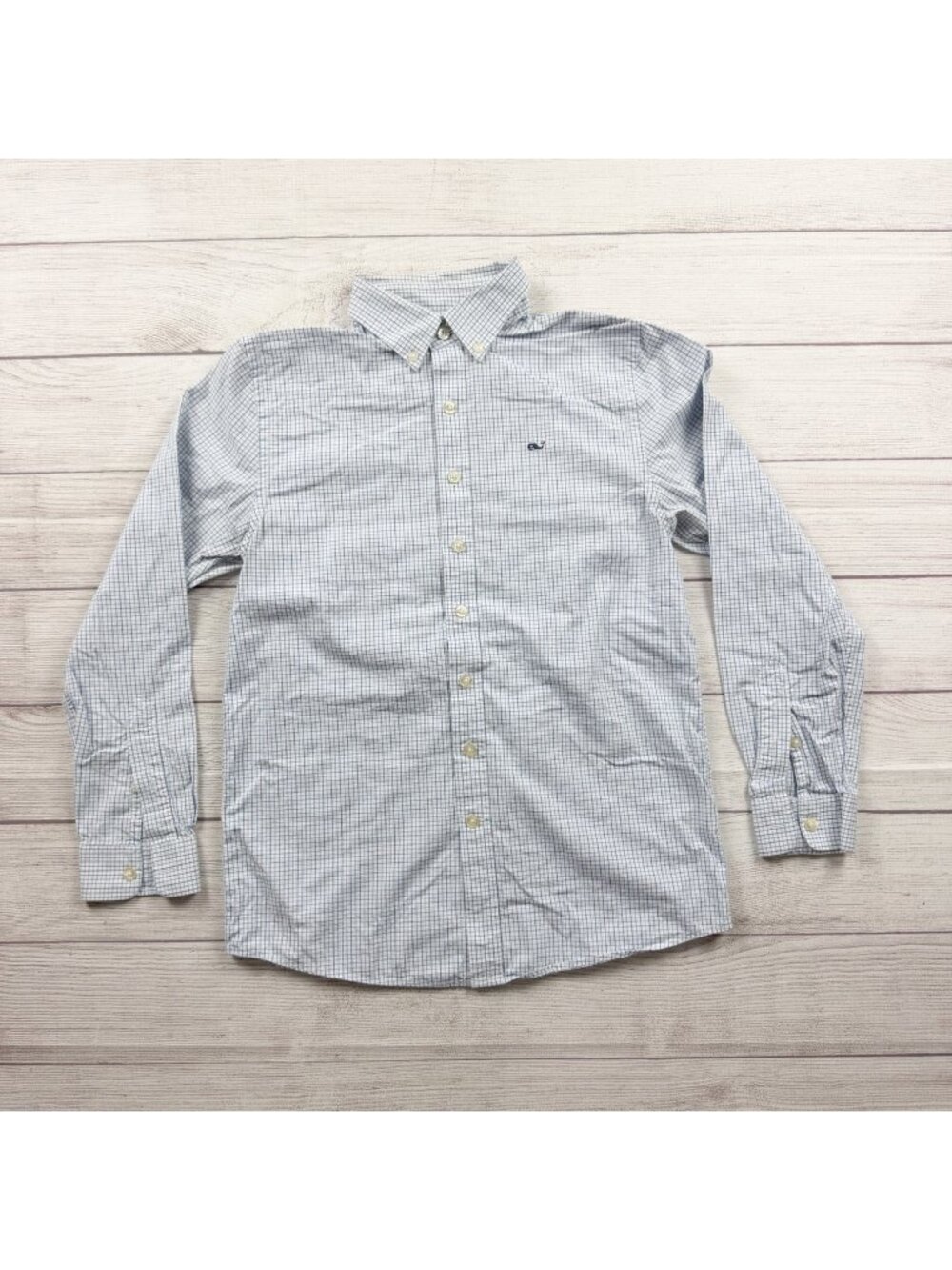 Vineyard Vines Boys Blue Check Whale Shirt Cotton Button Down Collar L 16